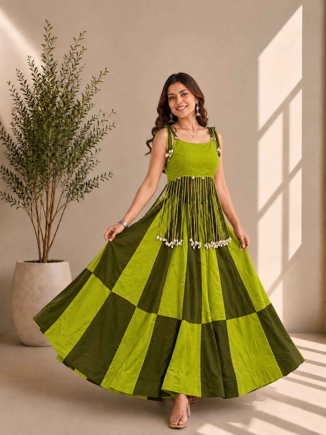 NAVRATRI 2026 SPECIAL CHEQUERED GREEN LEHANGA