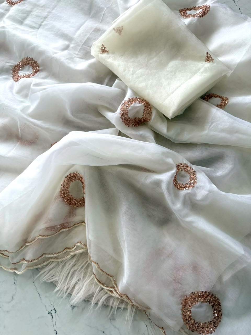 White Premium Designer Organza Saree