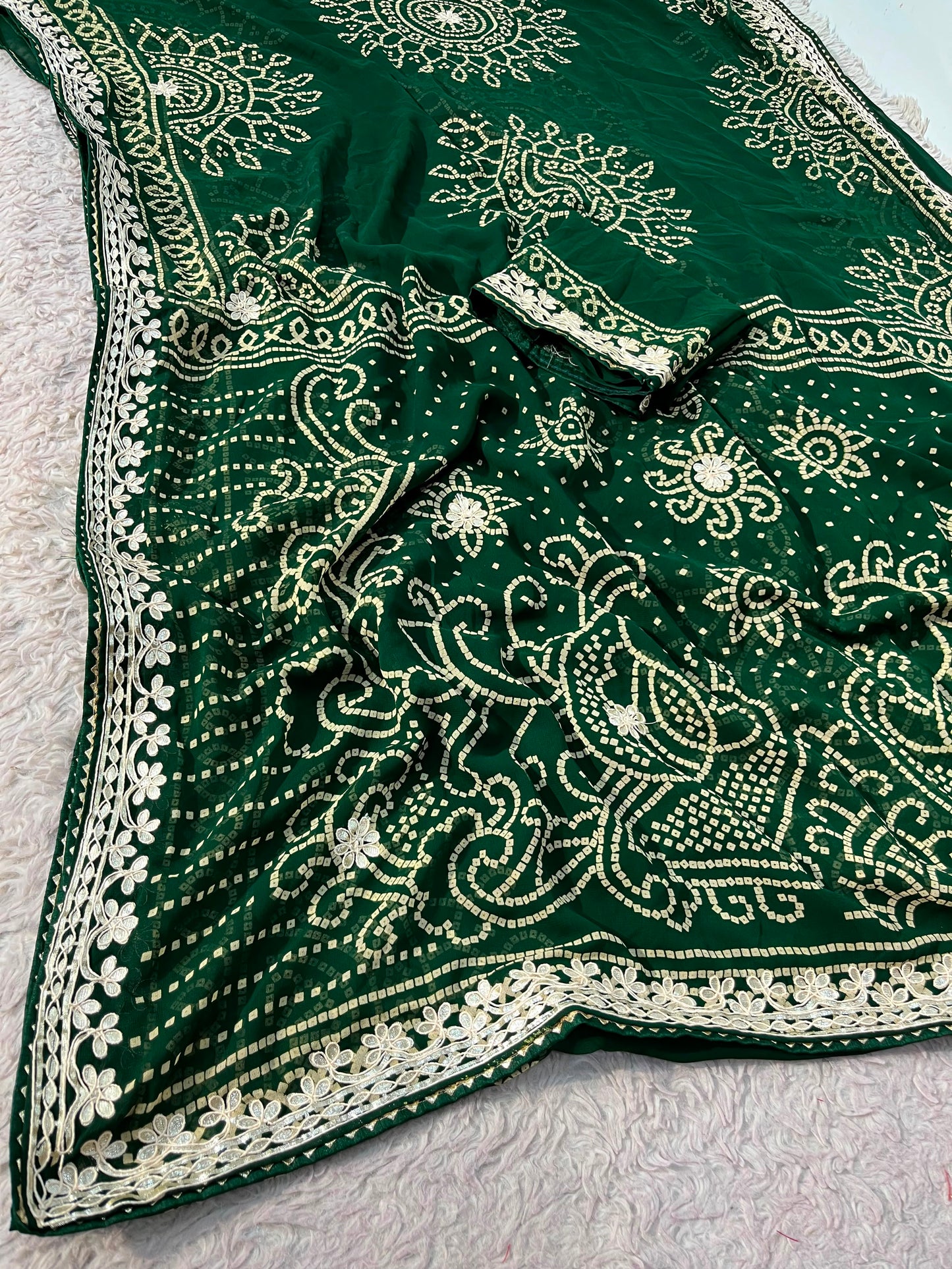 Jaipuri Gotta Patti Bottle Green Saree