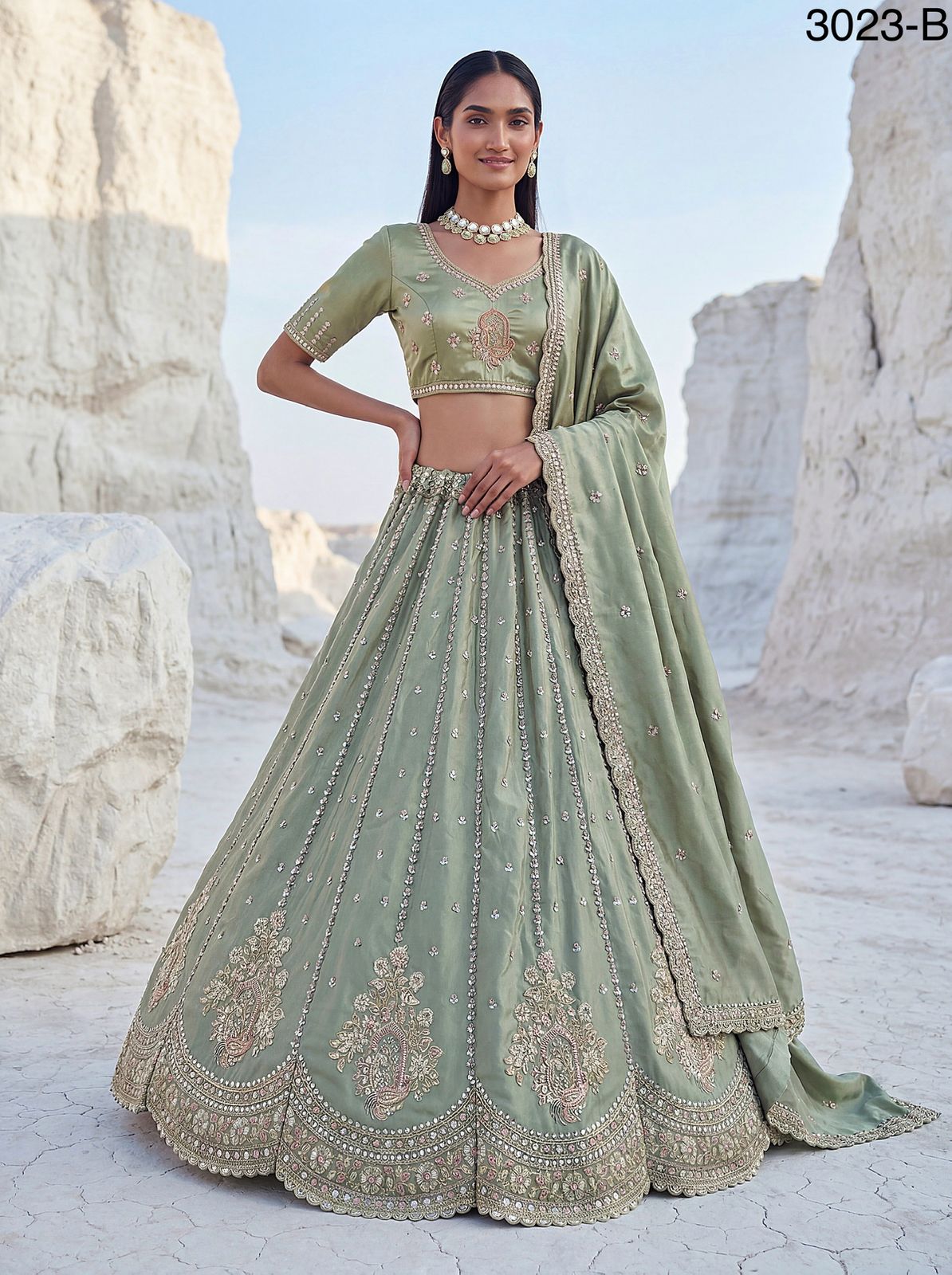 Twilight Bloom Intricate Handwork Designed Scalloped Lehenga Choli