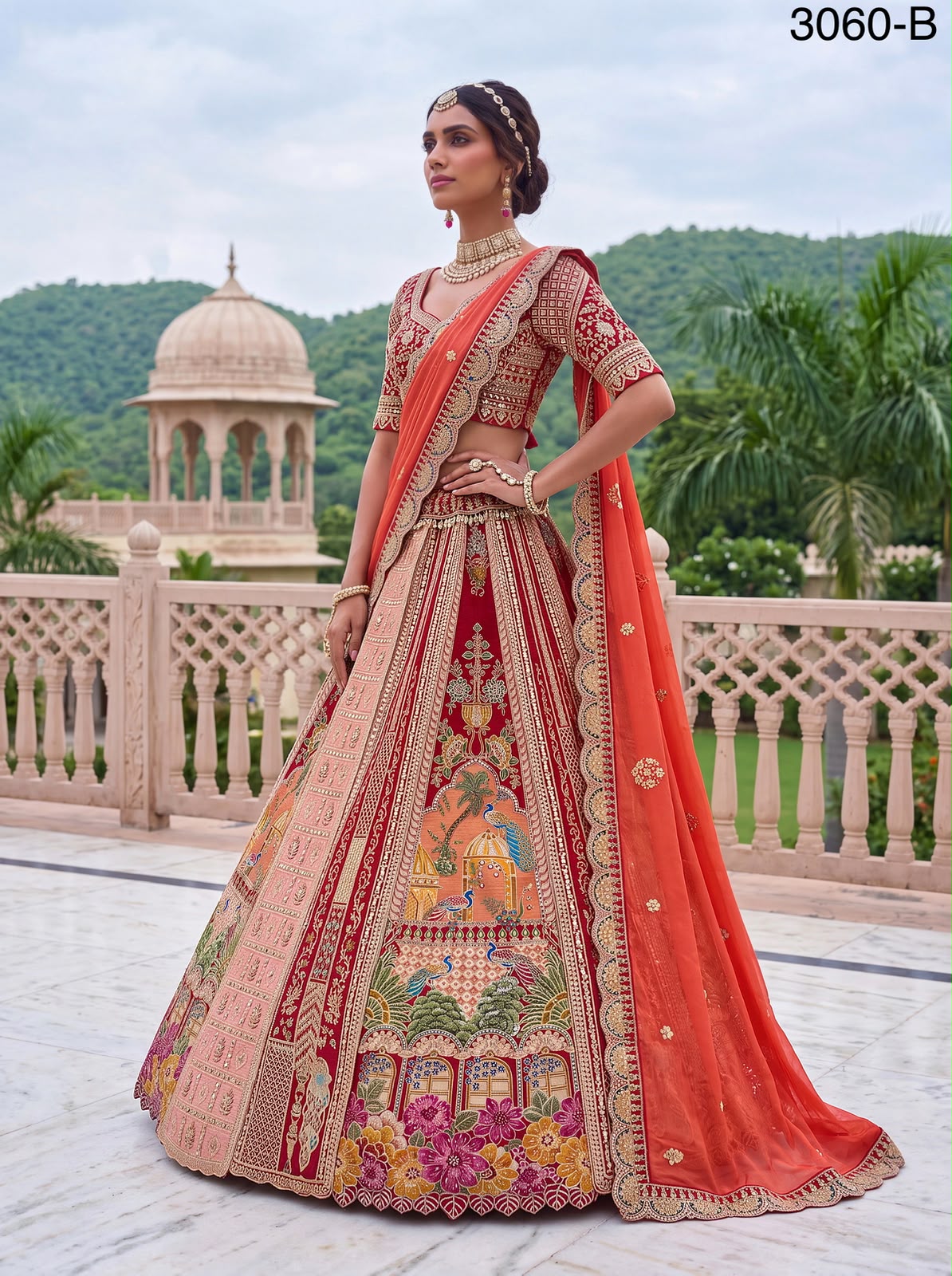 Royal Heritage Pichwai Lehenga in Orange Hues