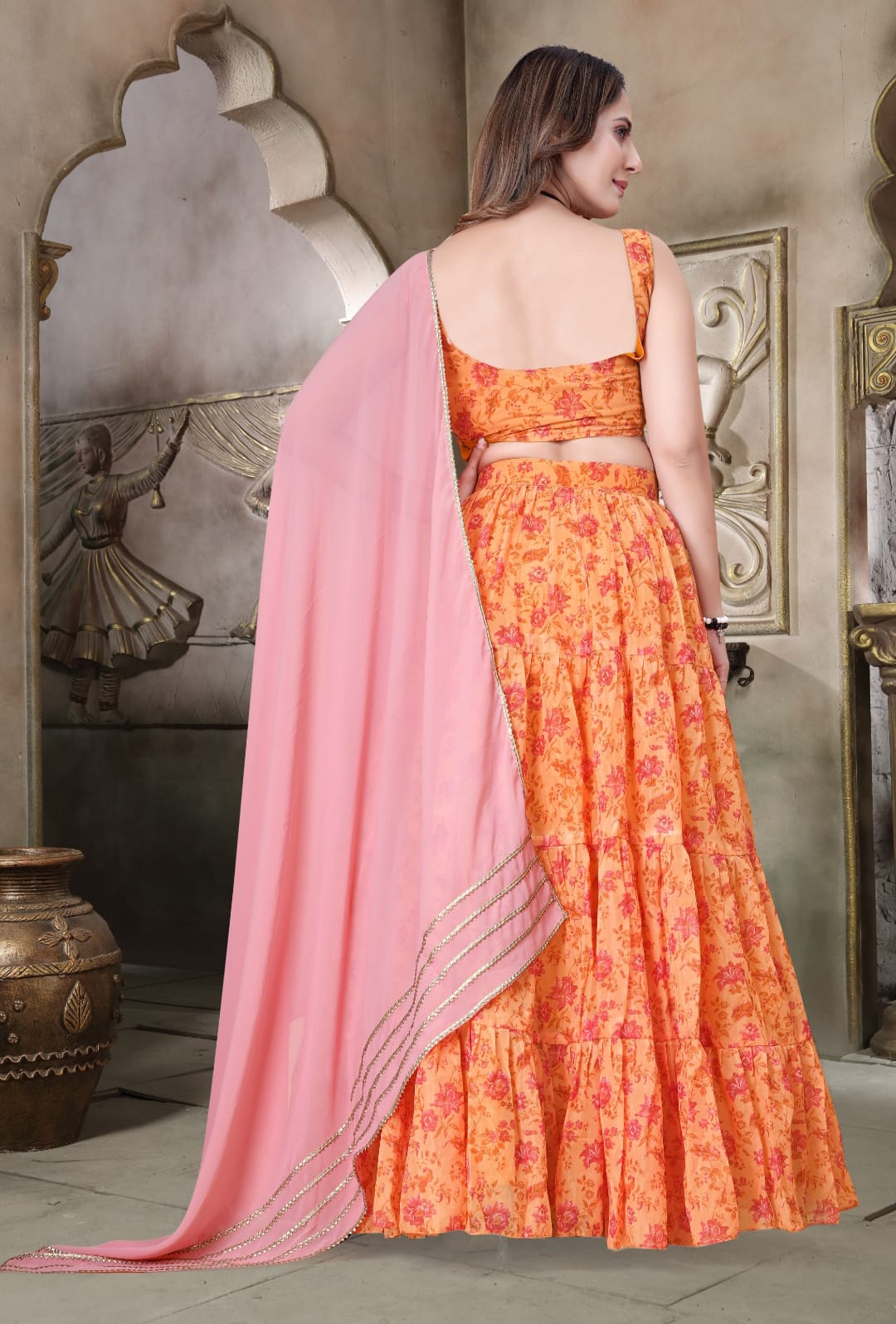 Mustard Yellow Digital Print Lehenga Choli Set