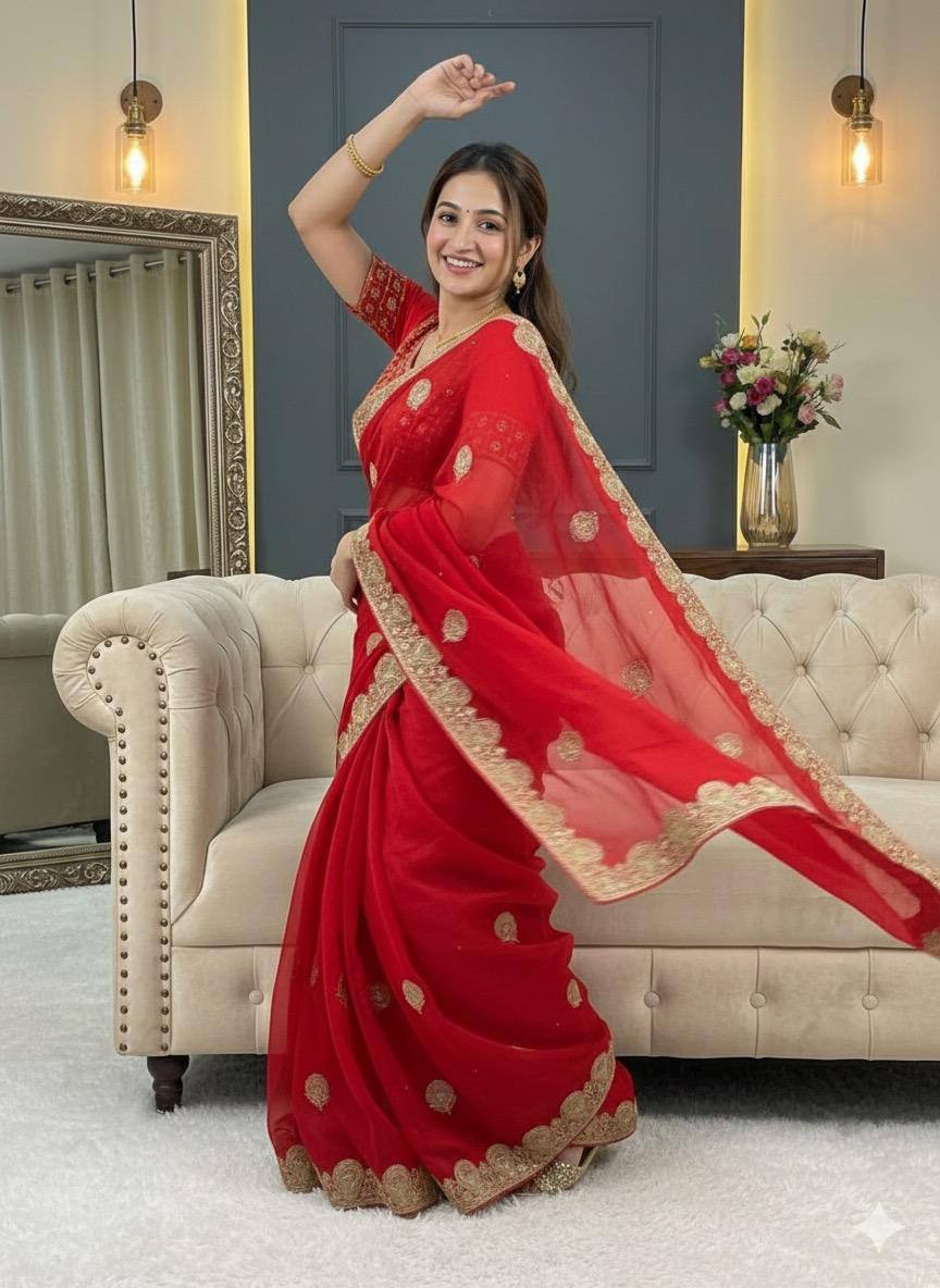 RICH LOOK FUNCTIONS PARTY WEAR SAREE - FOUR UNIQUE COLORS