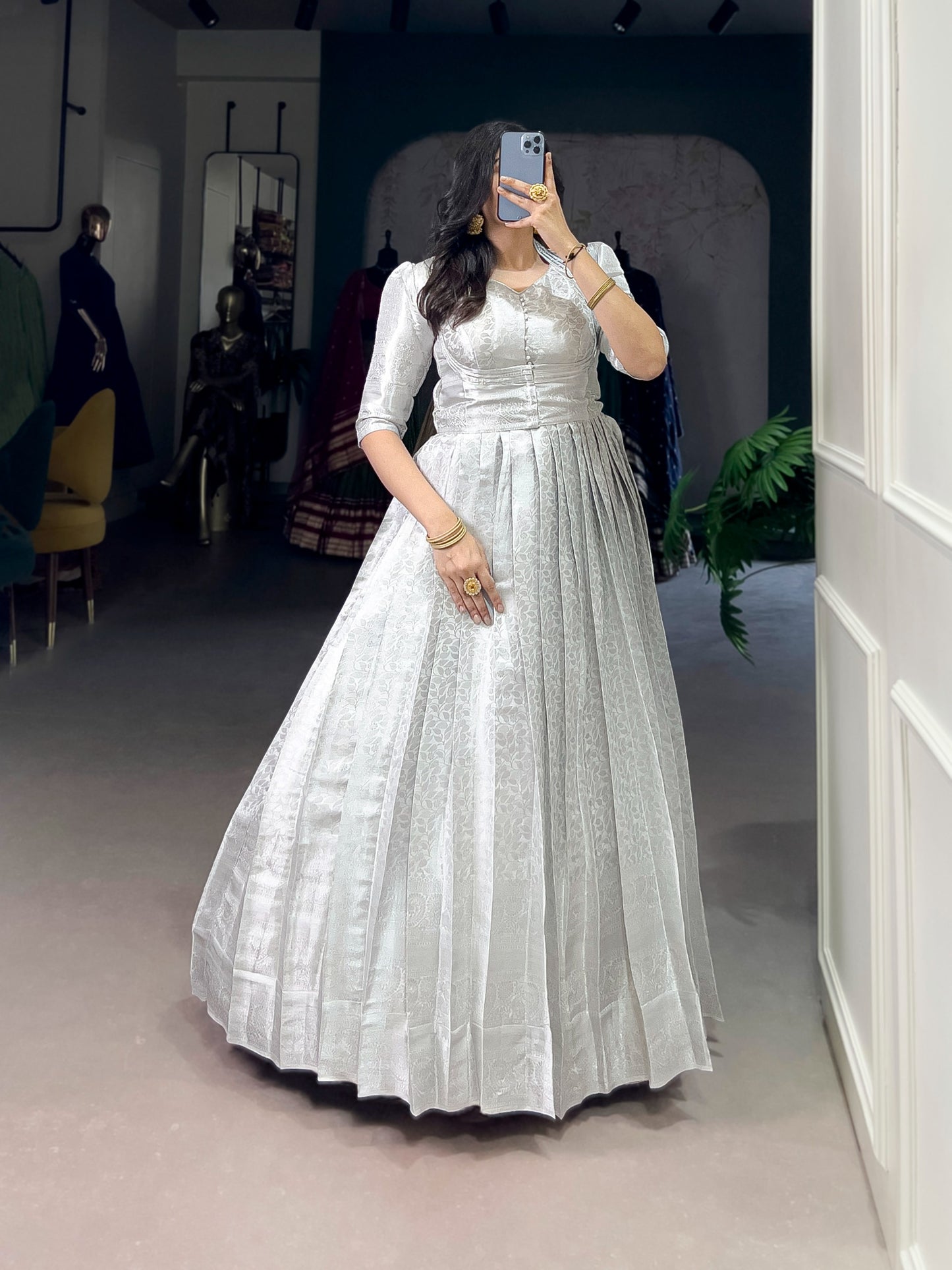 Silver Innings Gown Draped in culture, twirling in style