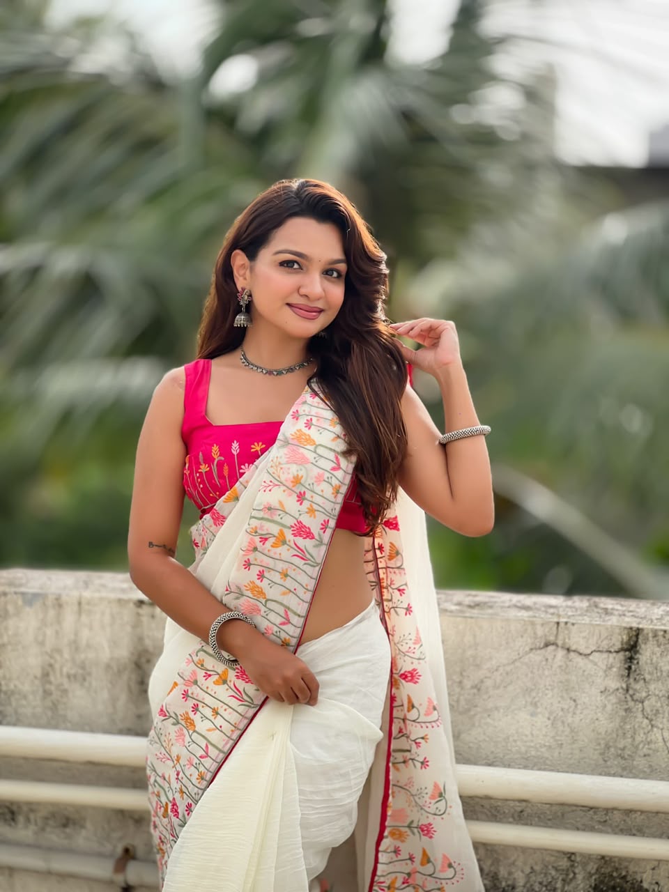 Raise & Elevate Your Festival Looks - Beautiful White Embroidered Work Saree