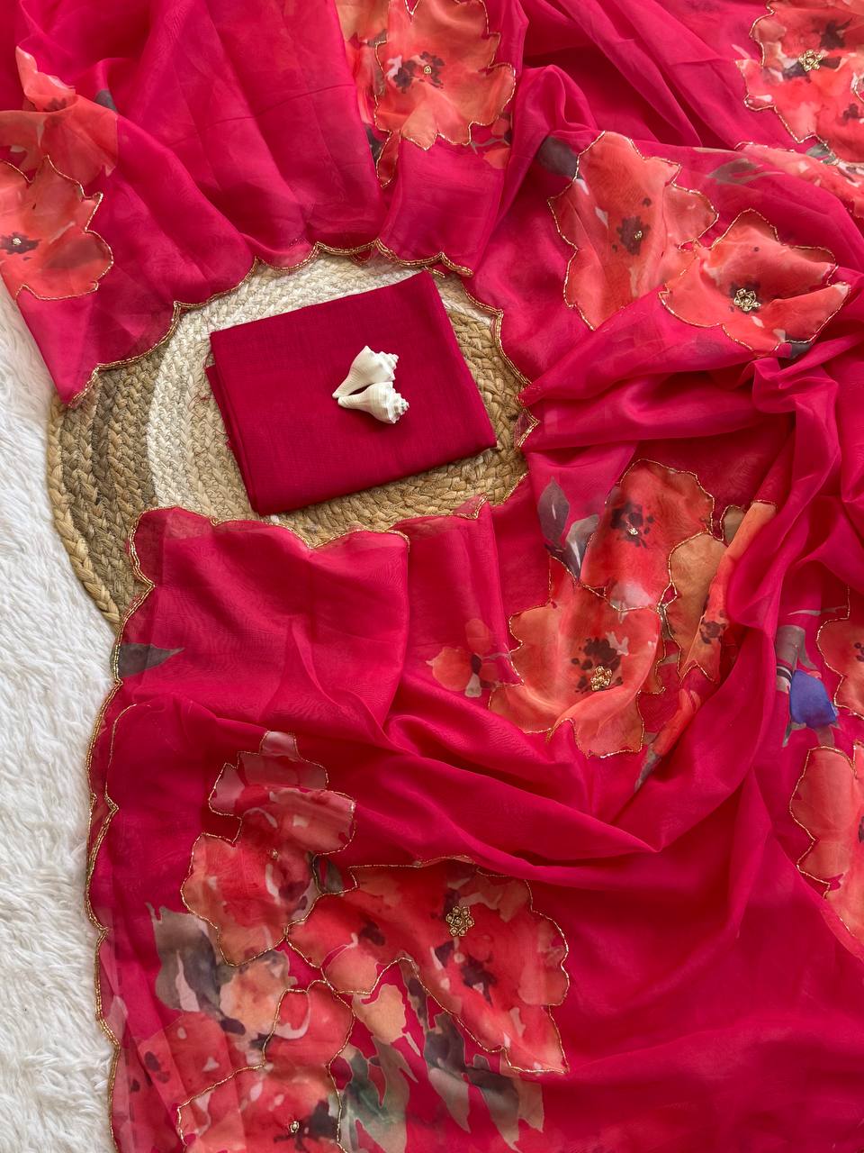 FLORAL HANDWORK ROSE SOFT ORGANZA SAREE