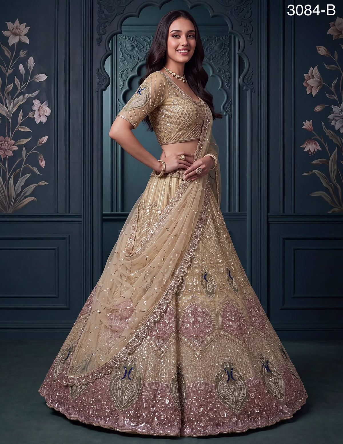 Peacock Handwork Motif and Beads work Designer Indian Wedding Lehenga Choli
