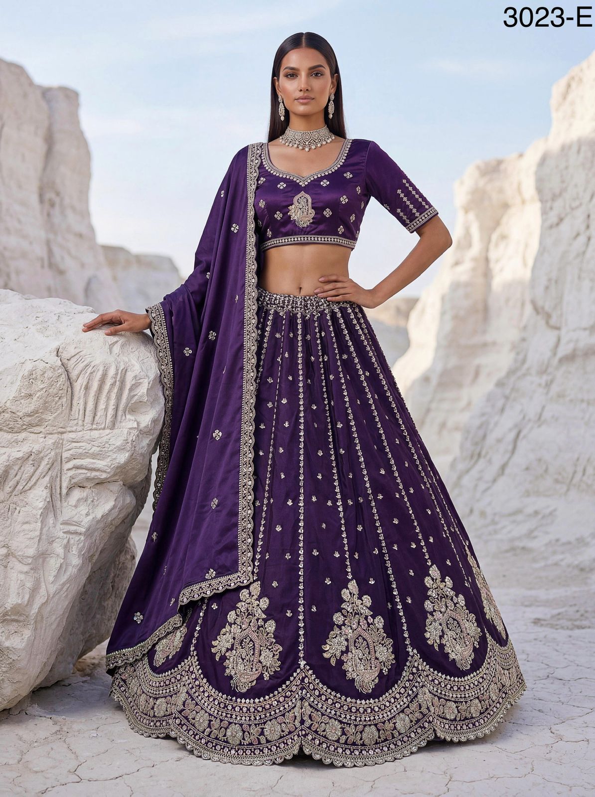 Twilight Bloom Intricate Handwork Designed Scalloped Lehenga Choli