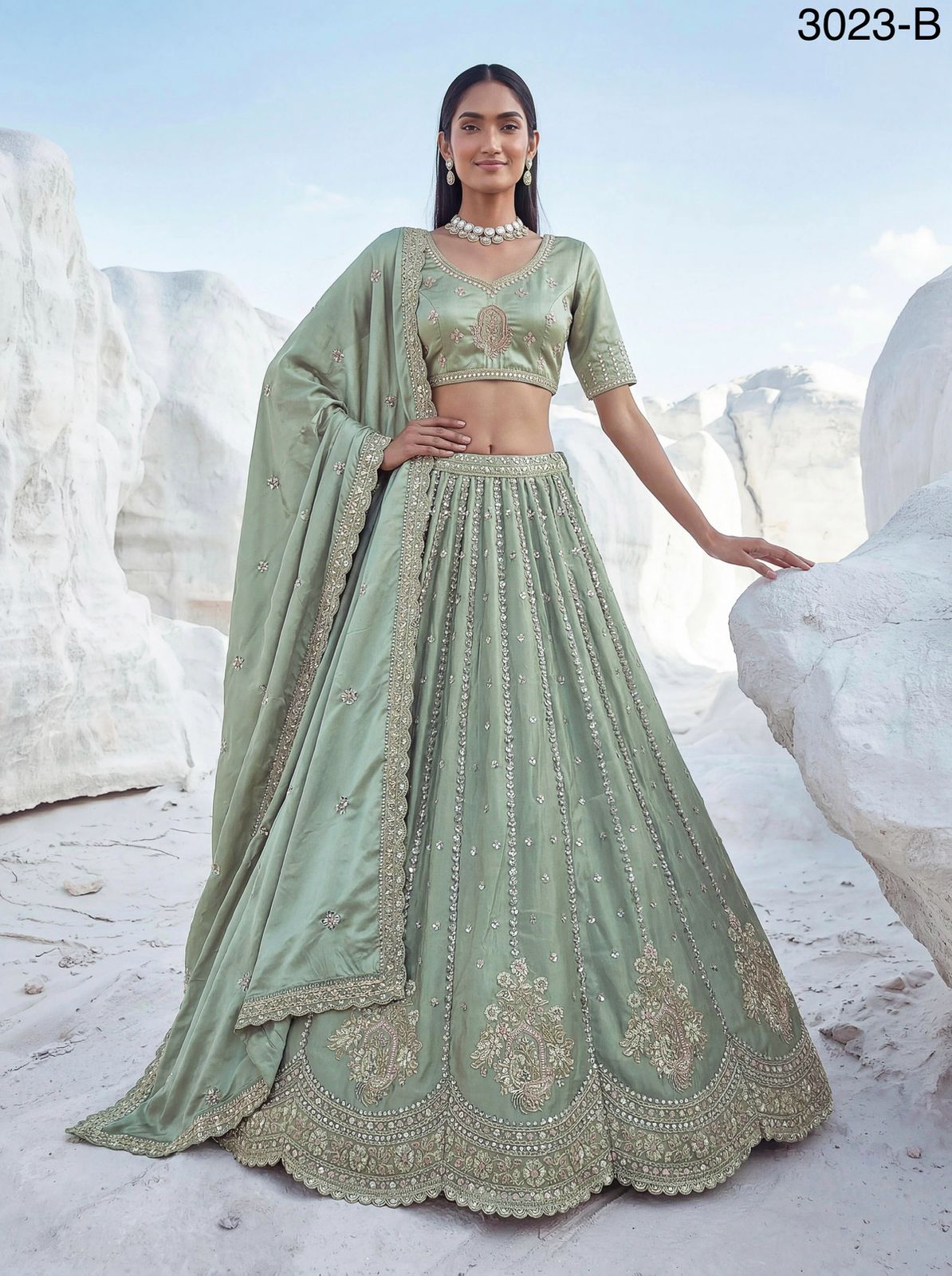 Twilight Bloom Intricate Handwork Designed Scalloped Lehenga Choli