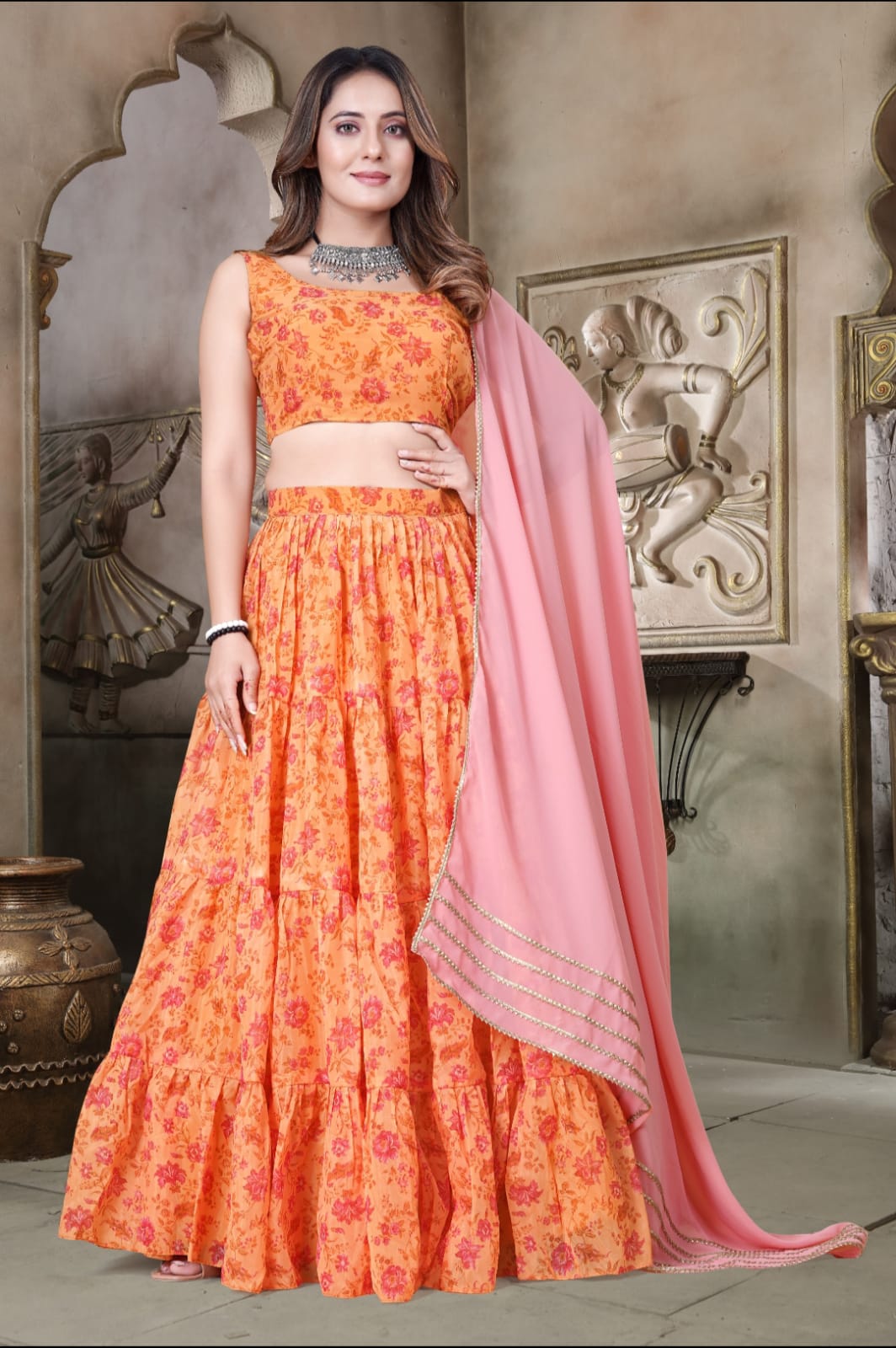 Mustard Yellow Digital Print Lehenga Choli Set