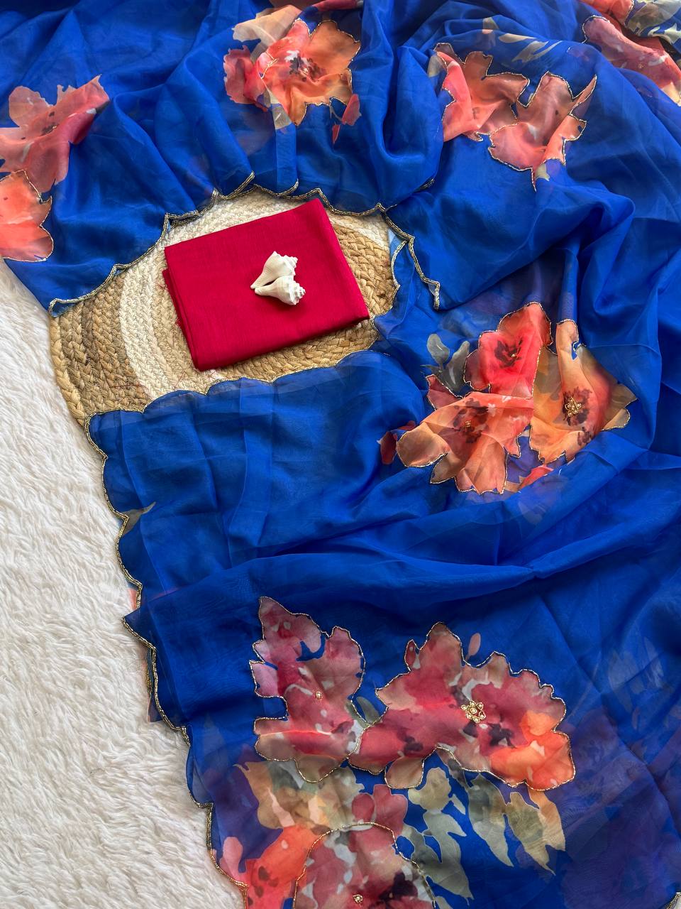 FLORAL HANDWORK ROSE SOFT ORGANZA SAREE