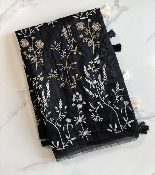 Black Premium Chanderi Saree