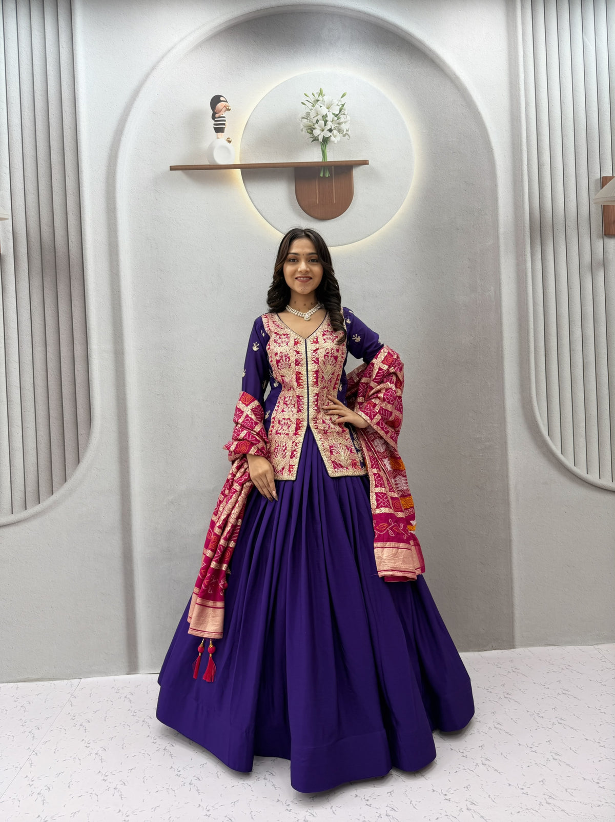 Pure Chinon Silk Bandhani Lehenga Set