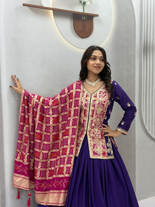 Pure Chinon Silk Bandhani Lehenga Set