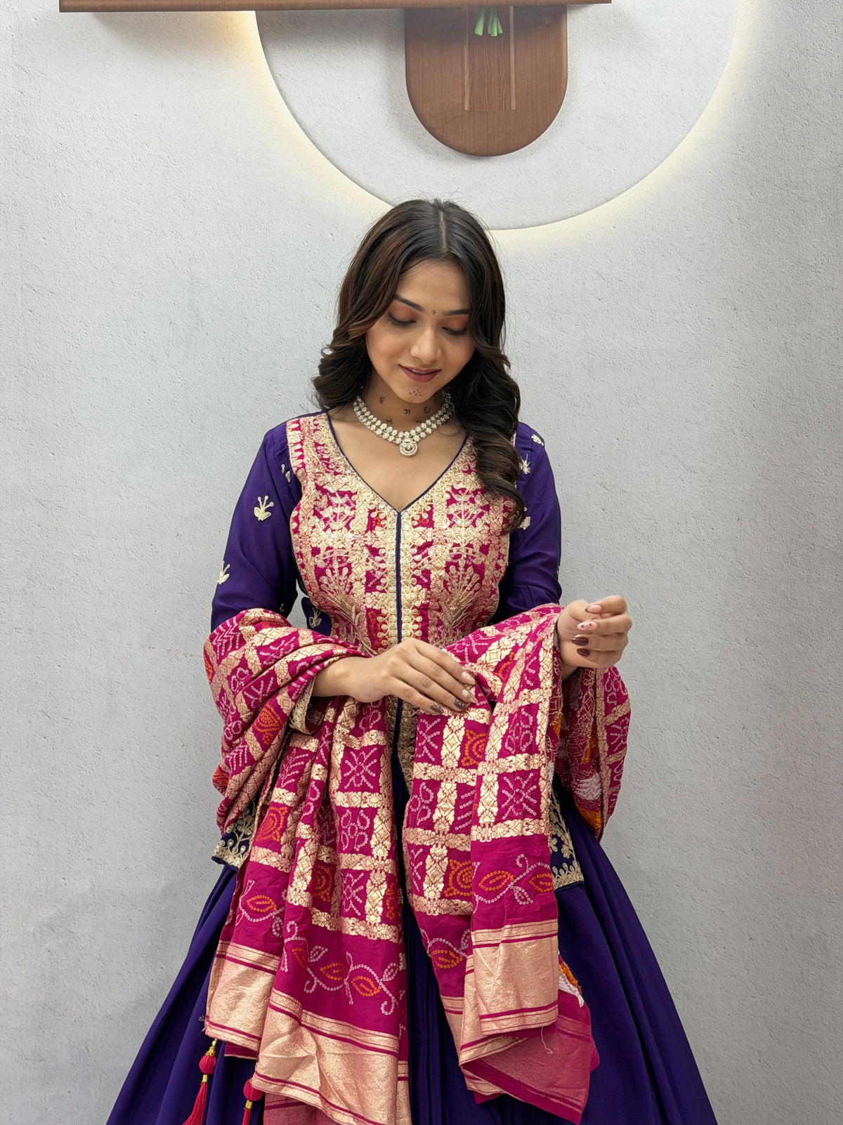 Pure Chinon Silk Bandhani Lehenga Set