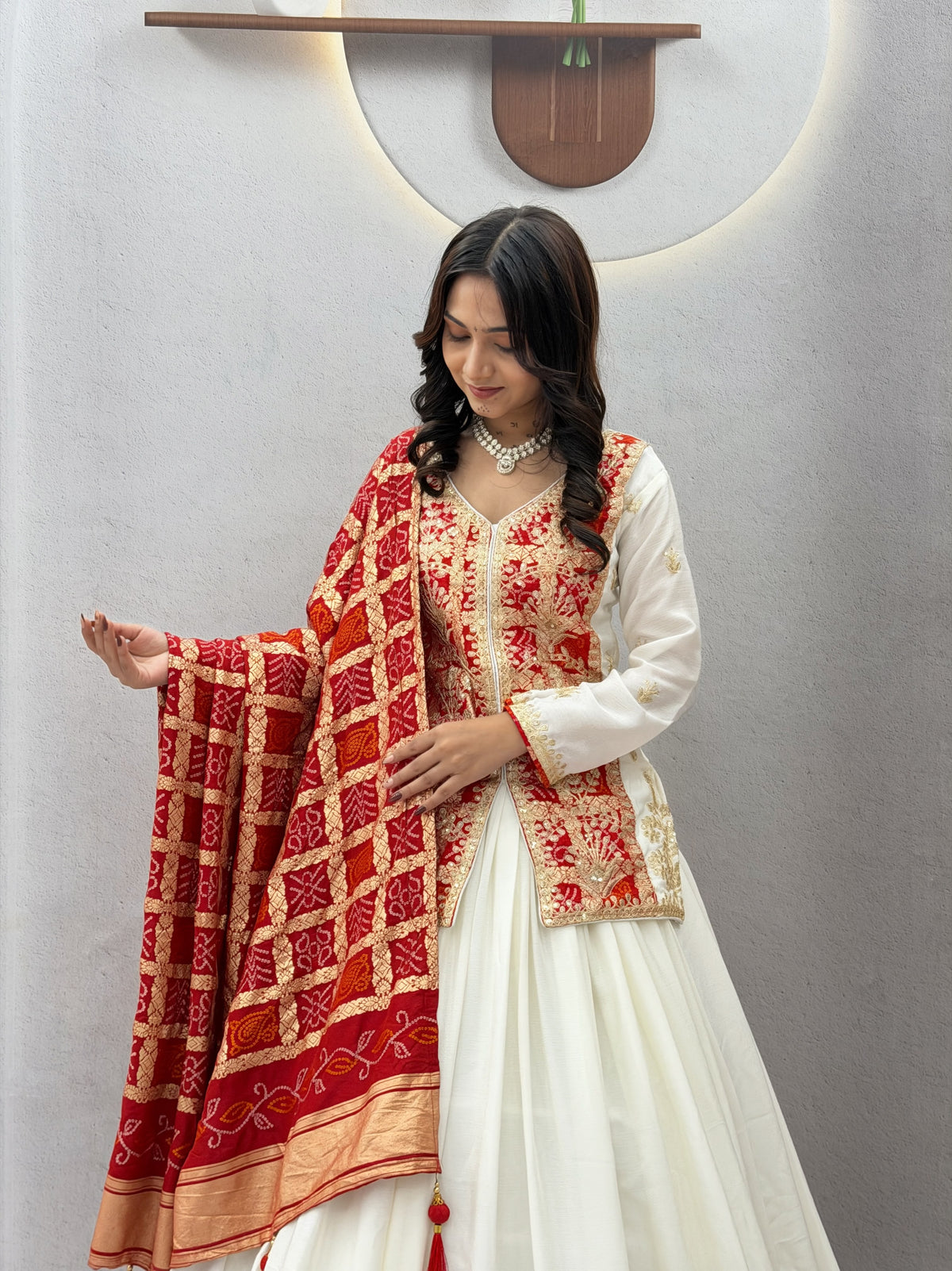 Pure Chinon Silk Bandhani Lehenga Set