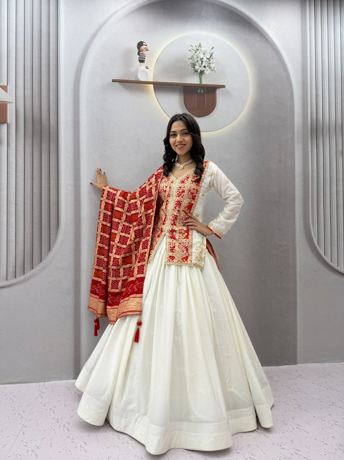 Pure Chinon Silk Bandhani Lehenga Set
