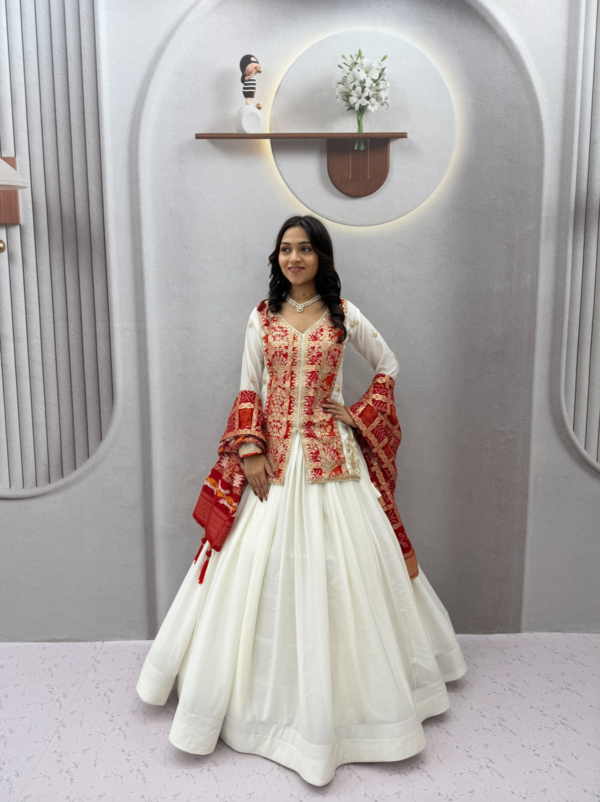 Pure Chinon Silk Bandhani Lehenga Set