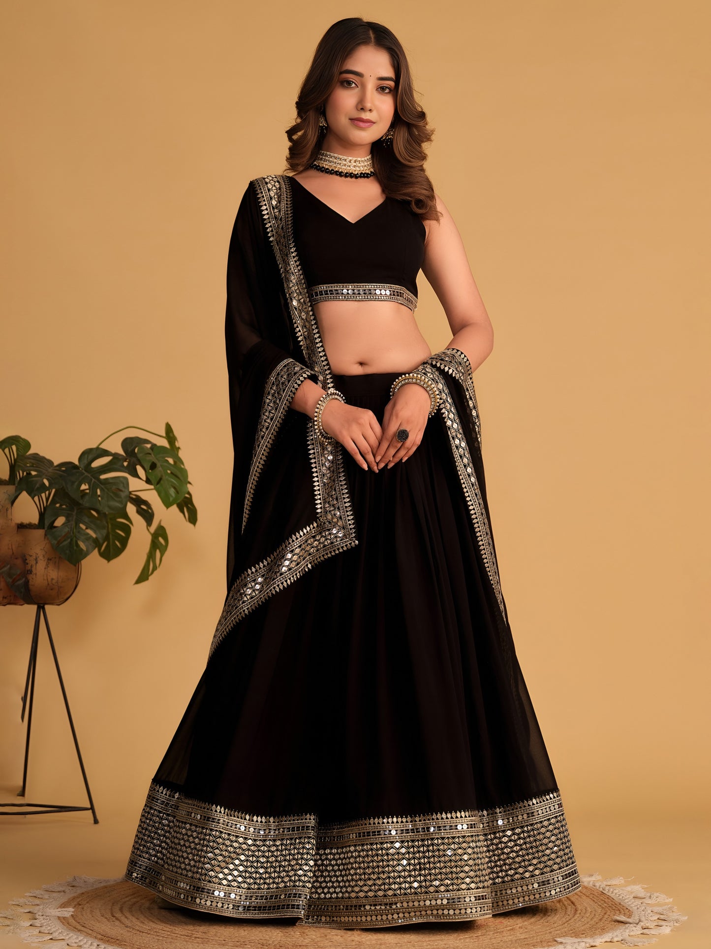 Midnight Noir Sequins Work Lehenga