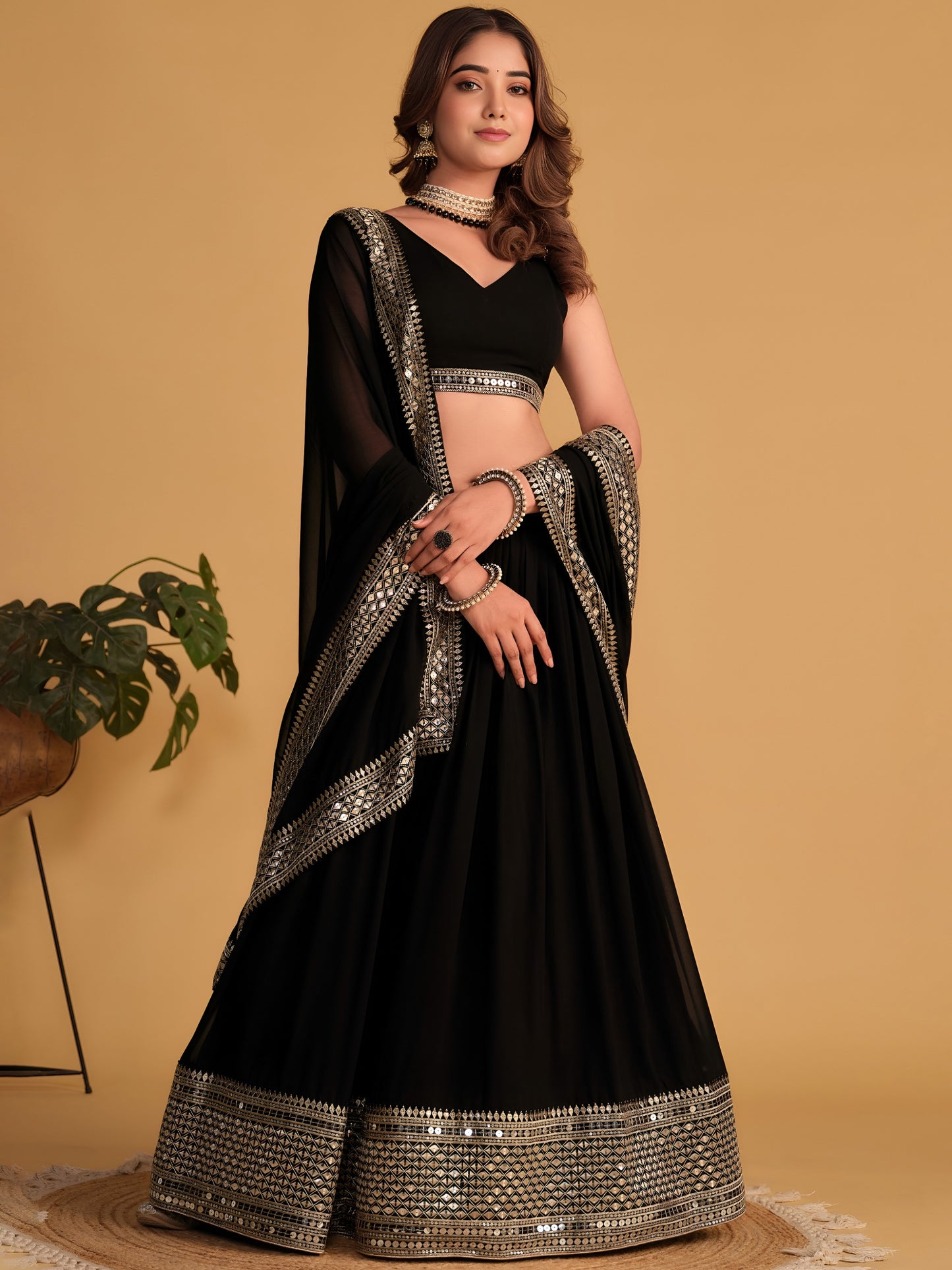 Midnight Noir Sequins Work Lehenga