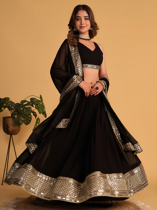 Midnight Noir Sequins Work Lehenga