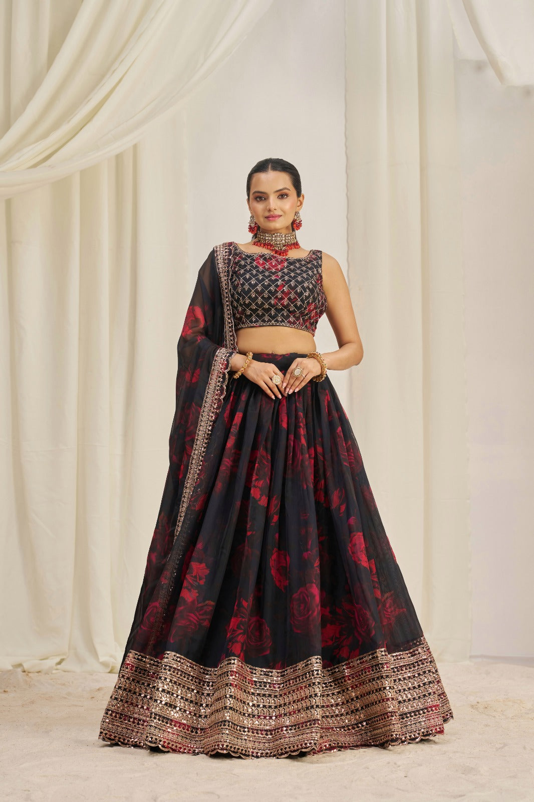 Intricate Sequins Timeless Floral Charm Lehanga