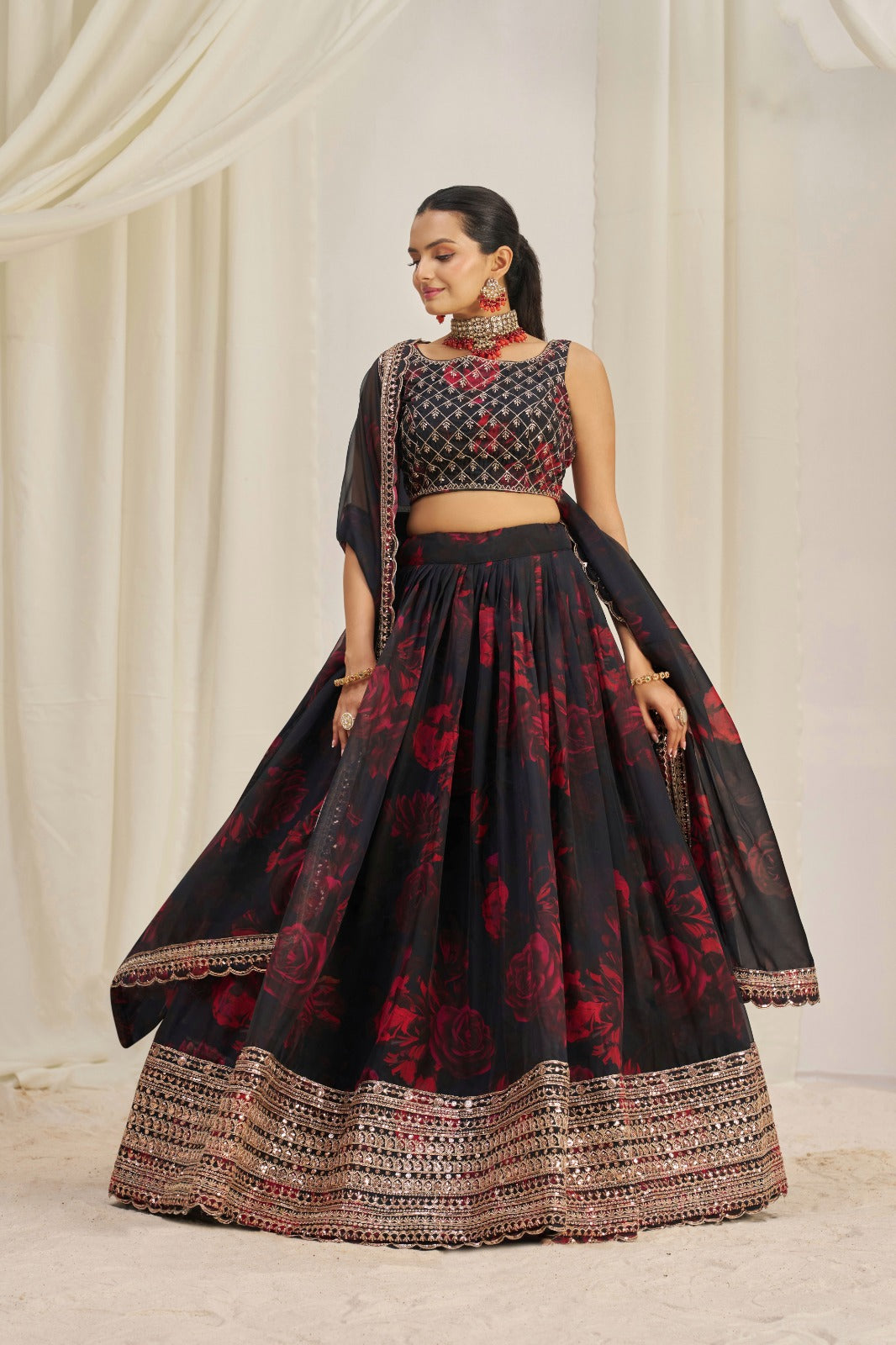 Intricate Sequins Timeless Floral Charm Lehanga
