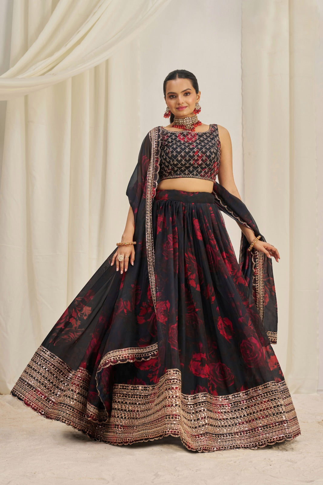 Intricate Sequins Timeless Floral Charm Lehanga