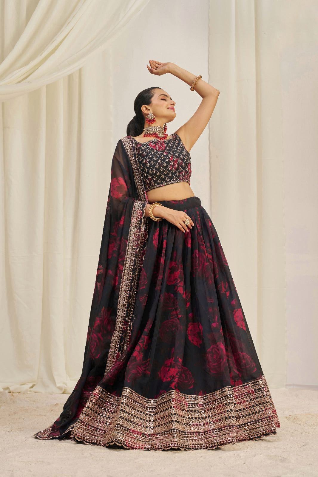 Intricate Sequins Timeless Floral Charm Lehanga