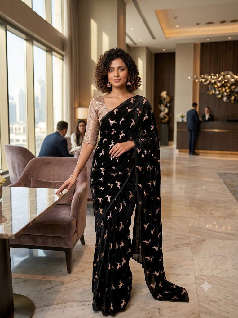 Pure Space Silk Saree in Midnight Black