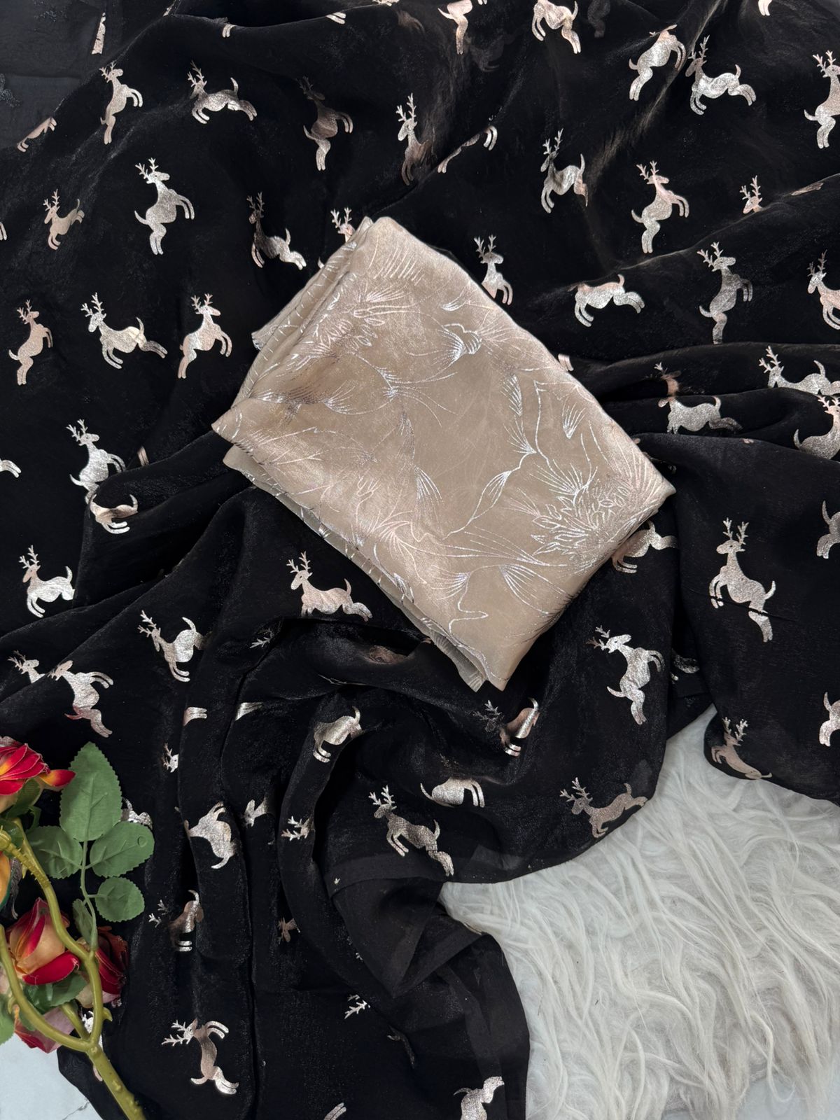 Pure Space Silk Saree in Midnight Black
