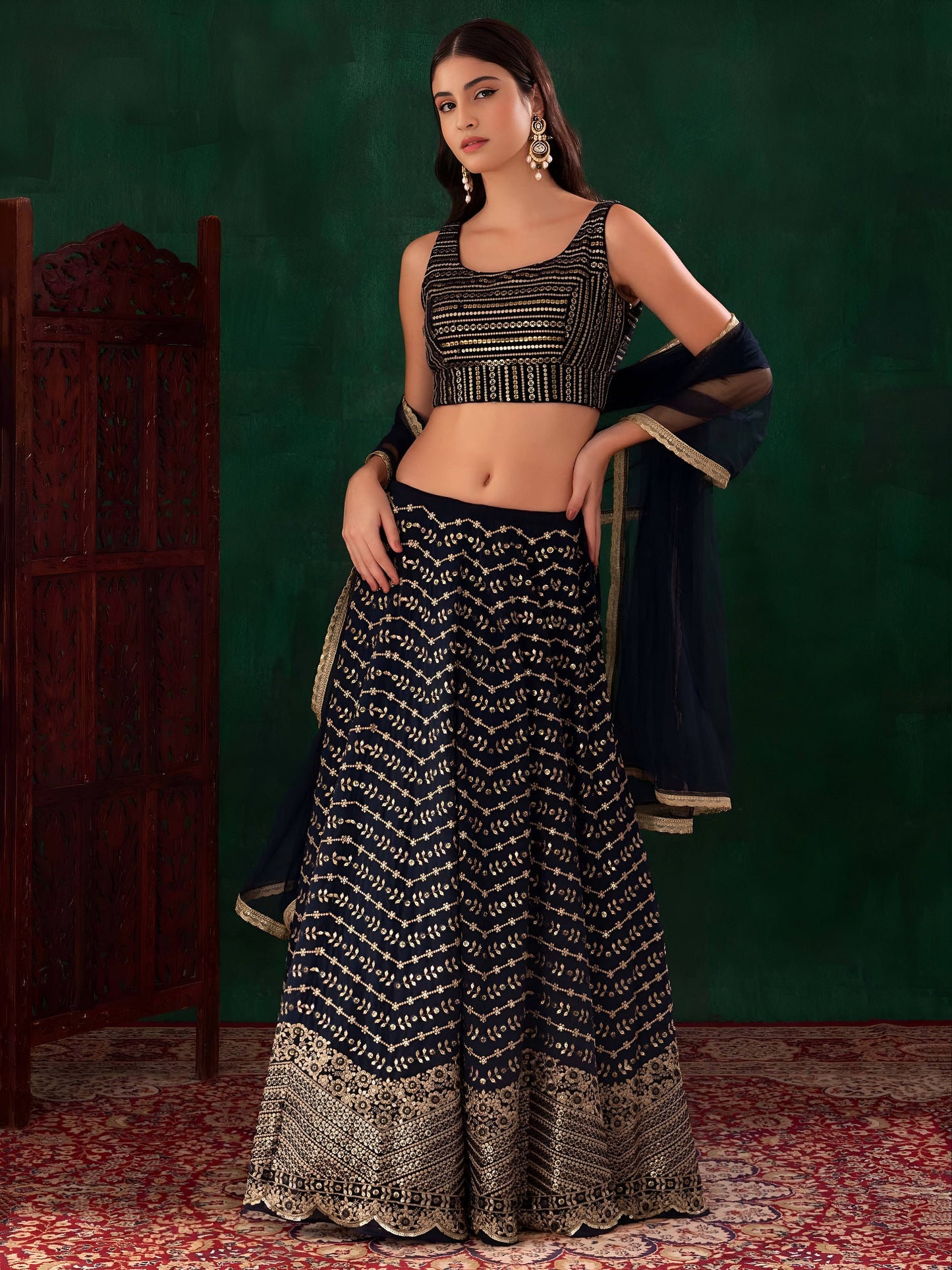 Midnight Blue Regal Gleam Lehenga