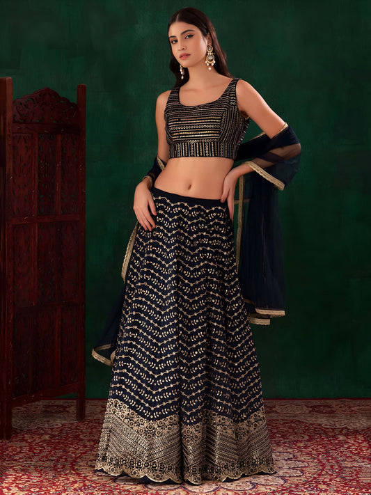 Midnight Blue Regal Gleam Lehenga