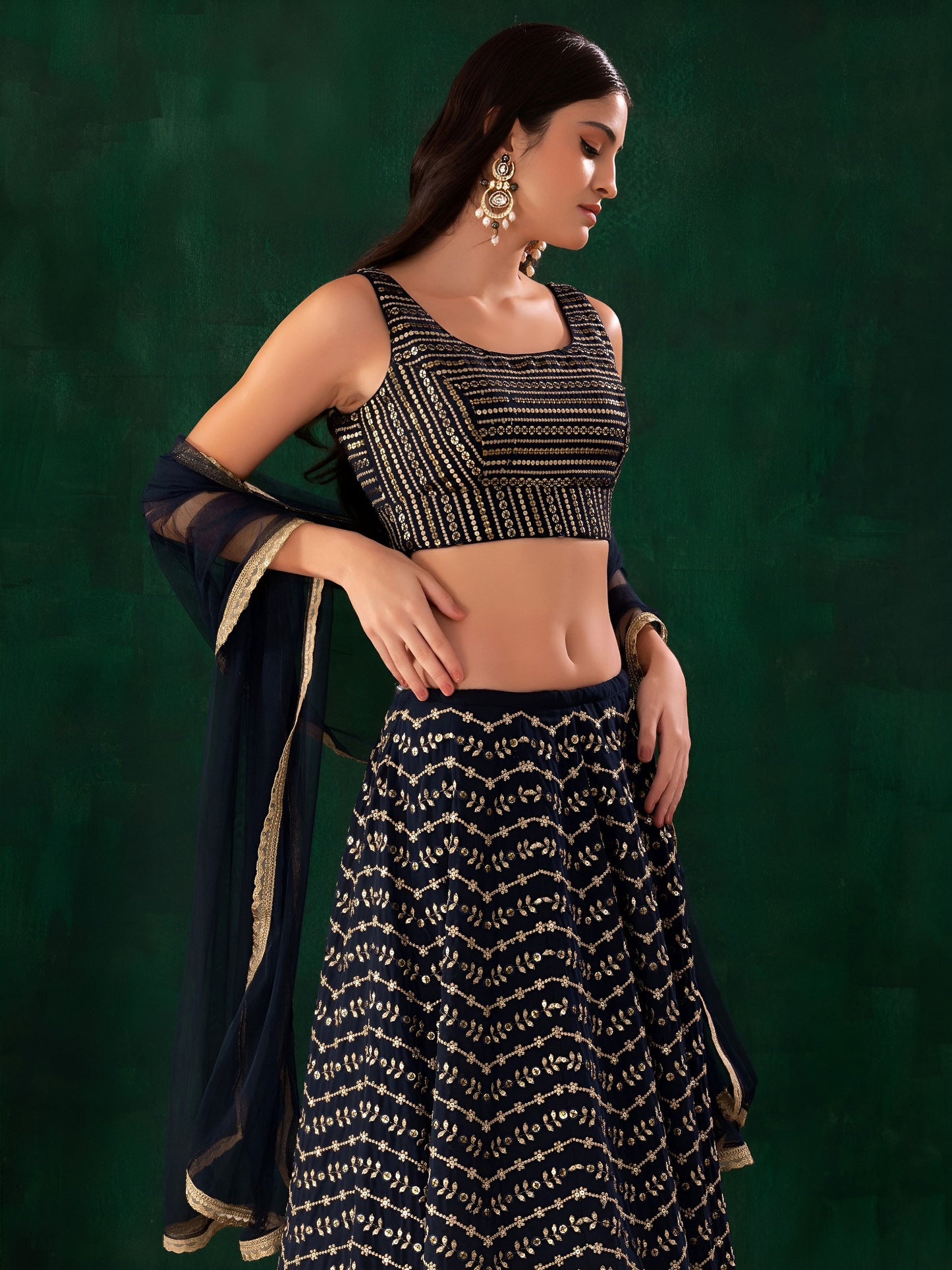 Midnight Blue Regal Gleam Lehenga