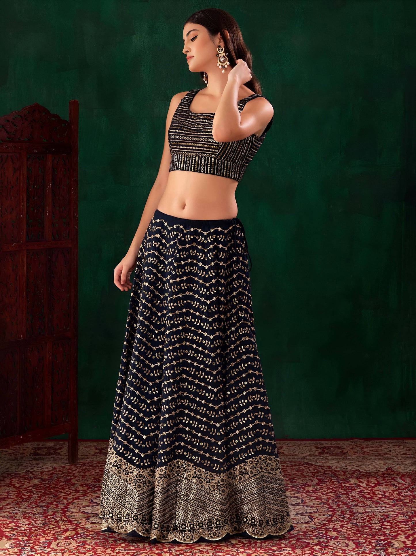 Midnight Blue Regal Gleam Lehenga