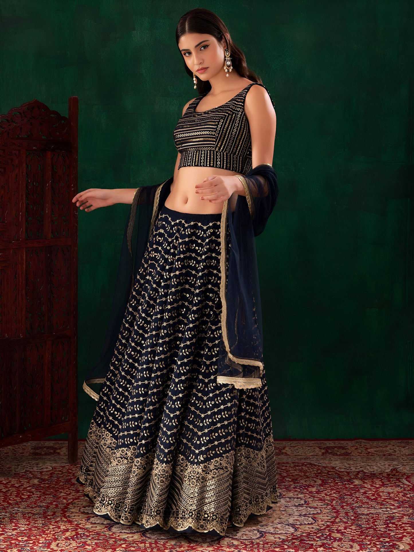 Midnight Blue Regal Gleam Lehenga