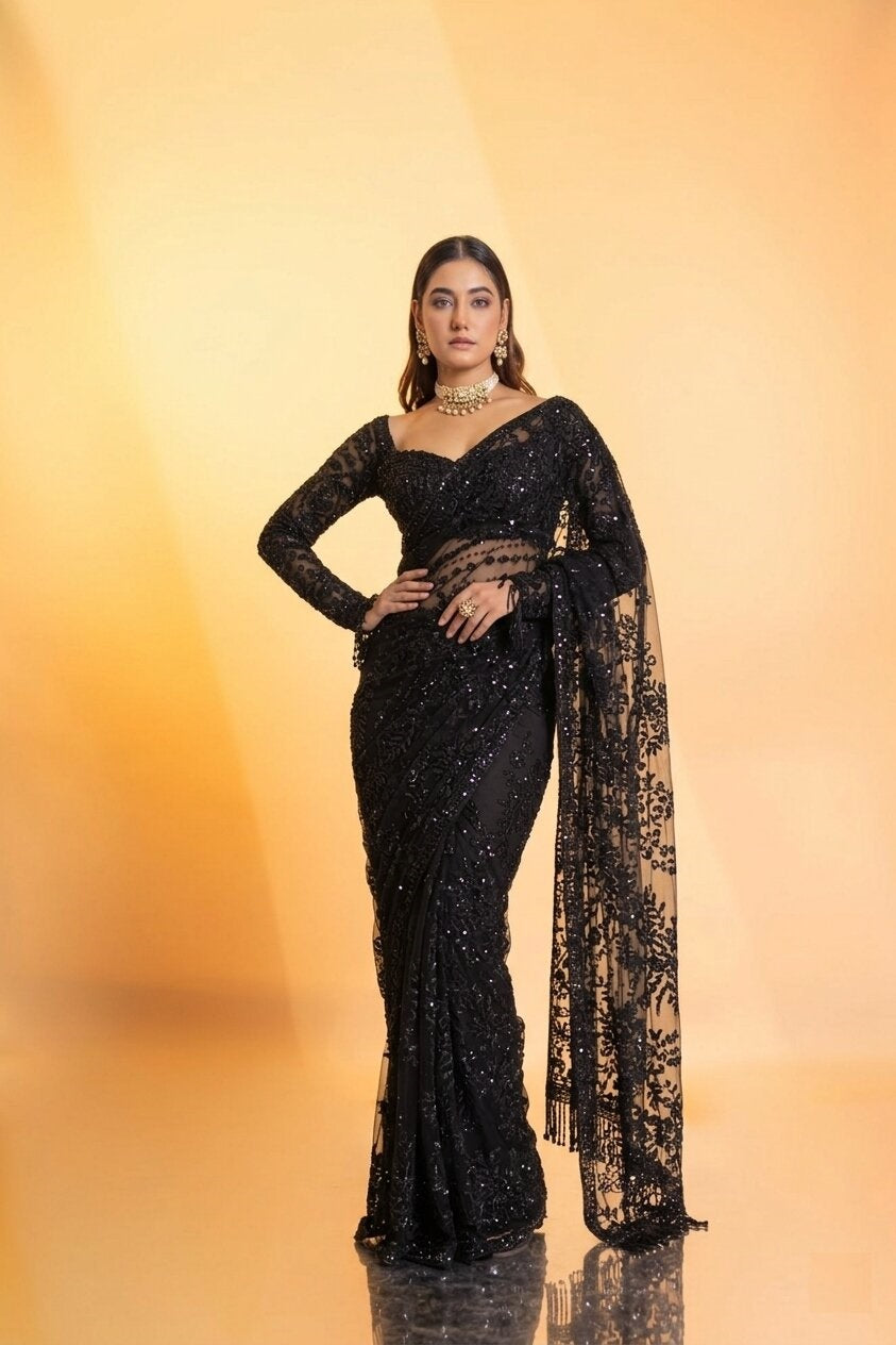 BLACK LOVERS BLING NET SEQUINS SAREE