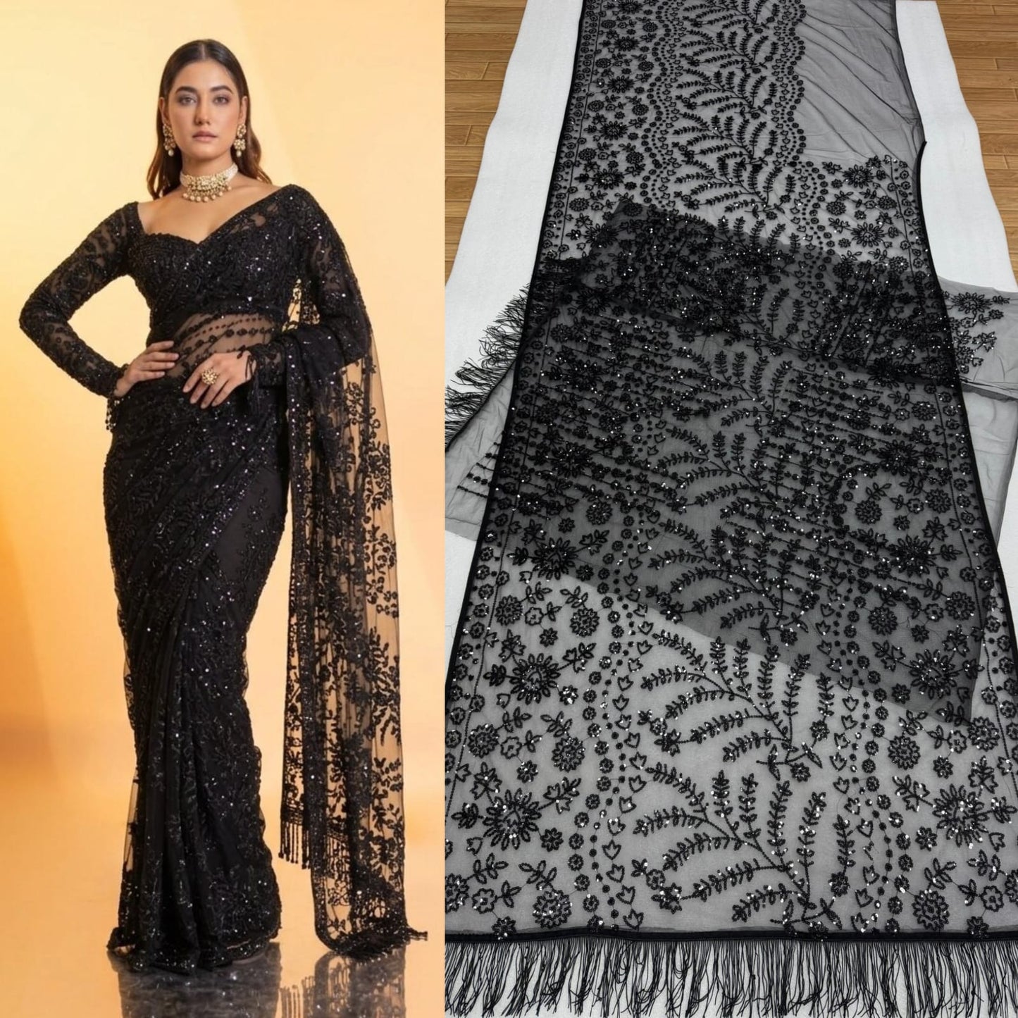 BLACK LOVERS BLING NET SEQUINS SAREE