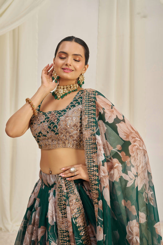 Green Floral Summer Lehanga