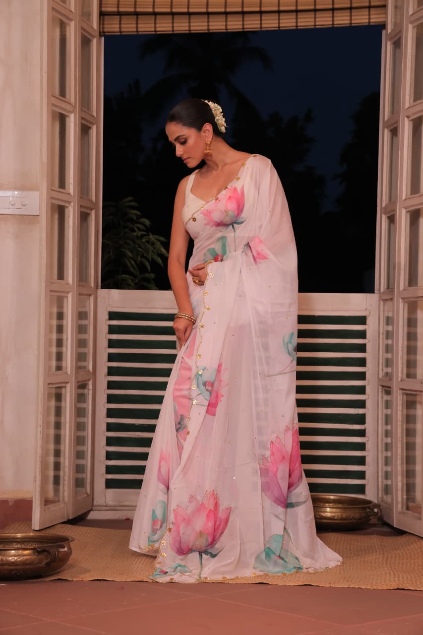 Floral Soft Tabby Silk FLoral Summer Saree