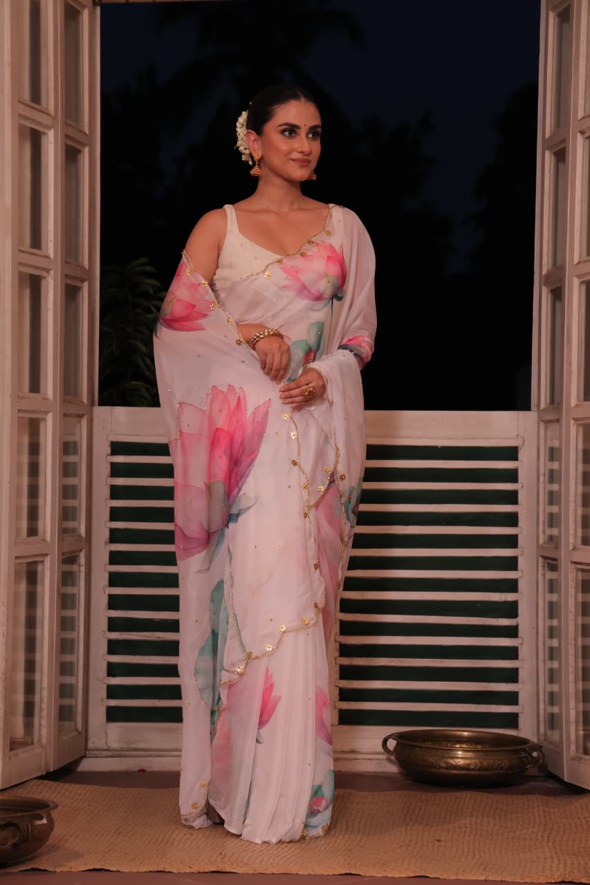 Floral Soft Tabby Silk FLoral Summer Saree