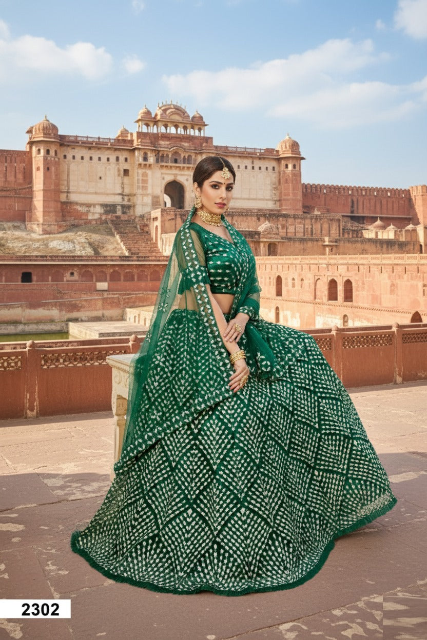 GREEN GREAT TRADITIONAL FUSION LEHANGA