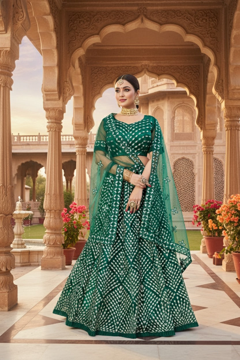 GREEN GREAT TRADITIONAL FUSION LEHANGA