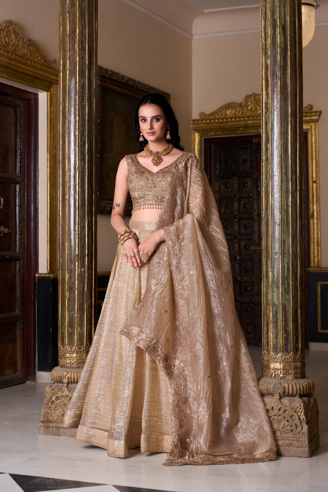 Soft tones bold soul Gold Crush Lehanga