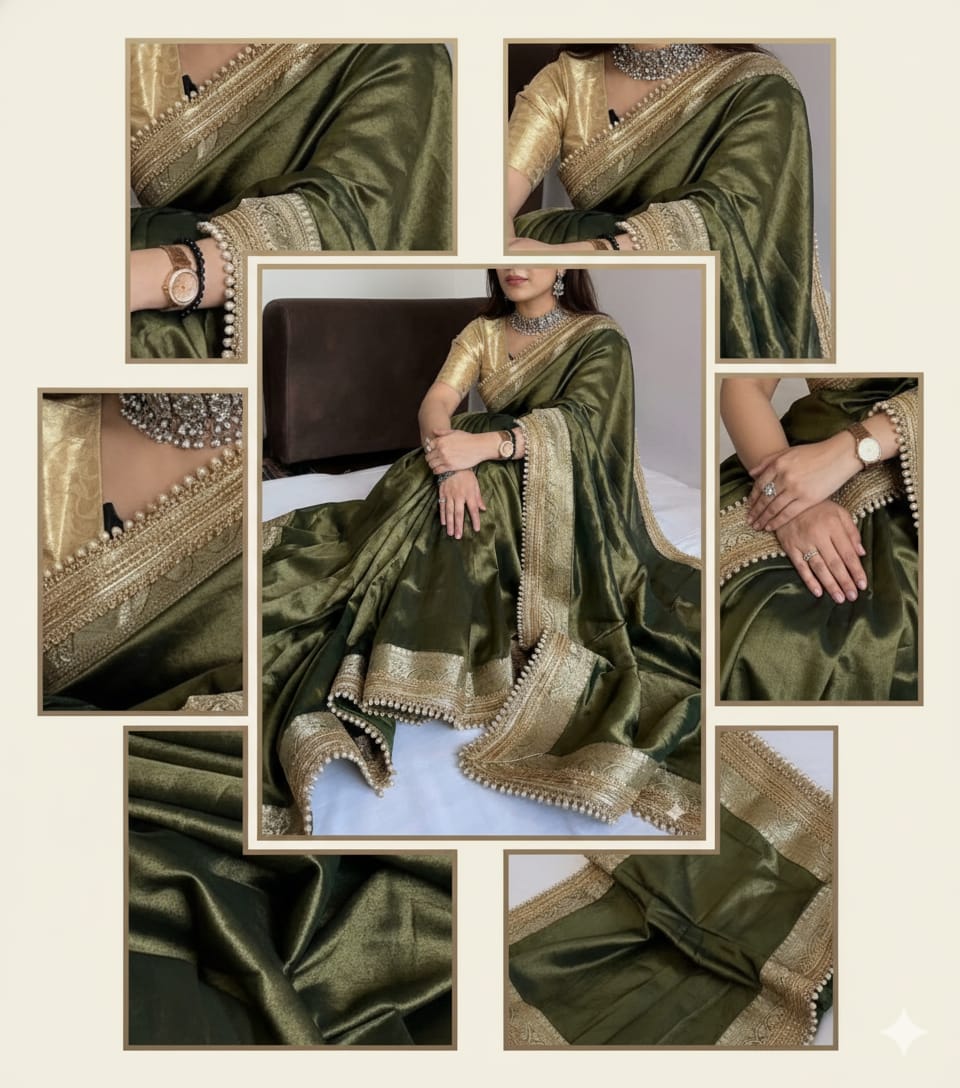 Banarasi Soft Maharani Glass Tissue Silk Green Saree