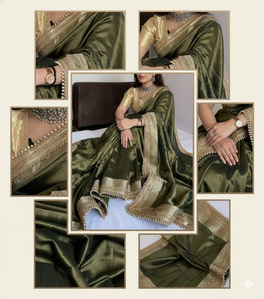 Banarasi Soft Maharani Glass Tissue Silk Green Saree