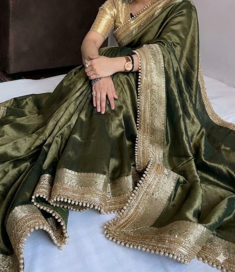 Banarasi Soft Maharani Glass Tissue Silk Green Saree