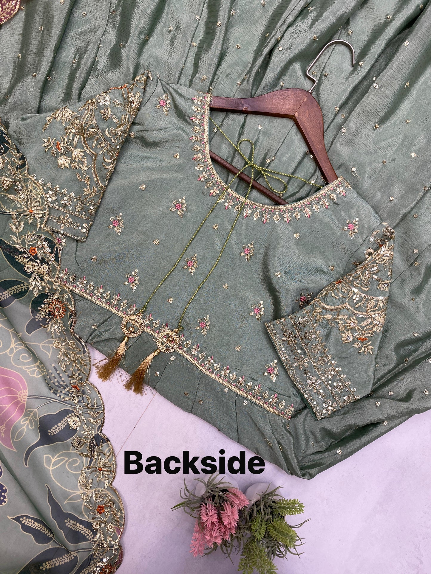 EXCLUSIVE 2 PIECE GOWN WITH DUPATTA IN SEQUENCE EMBROIDERY WORK