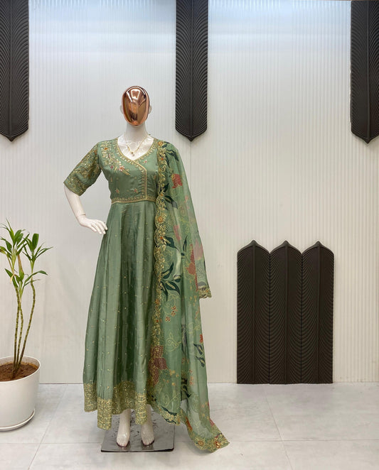 EXCLUSIVE 2 PIECE GOWN WITH DUPATTA IN SEQUENCE EMBROIDERY WORK