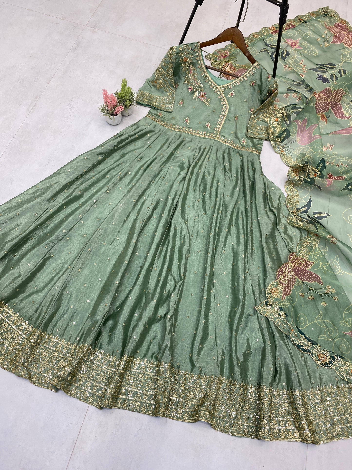 EXCLUSIVE 2 PIECE GOWN WITH DUPATTA IN SEQUENCE EMBROIDERY WORK